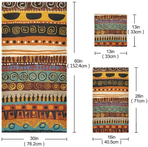 Naanle Ethnic African Stripes Pattern Soft Decorative Set of 3 Towels, 1 Bath Towel+1 Hand Towel+1 Washcloth, Multipurpose for Bathroom, Hotel, Gym, Spa and Beach