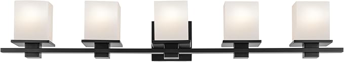 Tully 40.25" 5-Light Vanity Light with Satin Etched Cased Opal Glass in Black for Over a Vanity, Soft Modern Style, (40.25" x 6.5" x 7"), 45193BK