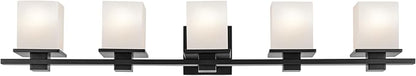 Tully 40.25" 5-Light Vanity Light with Satin Etched Cased Opal Glass in Black for Over a Vanity, Soft Modern Style, (40.25" x 6.5" x 7"), 45193BK