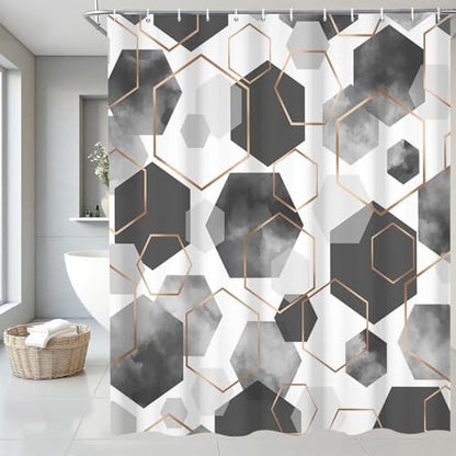 deFouliao Grey Modern Shower Curtain Geometric Grid Art Abstract Waterproof Bathroom Curtain for Bathtub Home Hotel Decor, Washable with Hooks, 48x72 Inch
