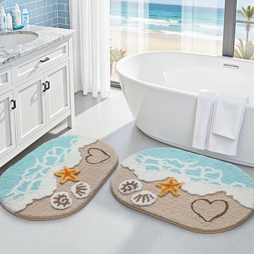 LUMI 2 Piece Beach Bathroom Rug Soft Microfiber Bath Mat 22x34
