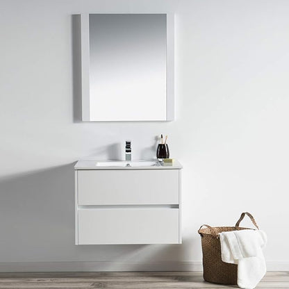 Blossom 30 Inch Single Bathroom Vanity with Ceramic Sink | All Wood Floating Vanity Cabinet | 2 Soft-Closing U-Shaped Cutout Drawers | Modern Vanities with Storage, Glossy White