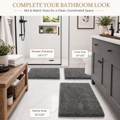 Yimobra Bath Rugs for Bathroom 32X20, Ultra Soft and Water Absorbent Bath Mats, Non Slip Plush Shower Rugs, Microfiber Thick Matts for Bathroom Floor/Tub, Machine Washable, Light Gray and Black Gray