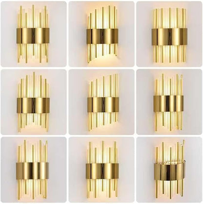 Gold Wall Sconces set of 2, LED Dimmable Modern Crystal Wall Sconces Set of Two, Gold Wall Light, Vanity Mirror Light, for Bedroom, Living Room, Dining Room, Dimmable LED 0-32W with Light Source,3000K