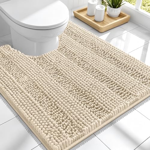 Smiry Thick Chenille Toilet Rugs U-Shaped 24x20, Absorbent Bath Mat, Sand