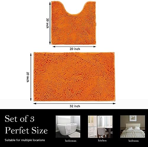 Bathroom Rugs Chenille Bath mat 2 Piece Set, Super Absorbent, Strong PVC Non Slip Backing, Bath mats for Bathroom, Plush Shaggy, Thick, Machine Washable, Bathtub, Shower, Toilet.(Orange)