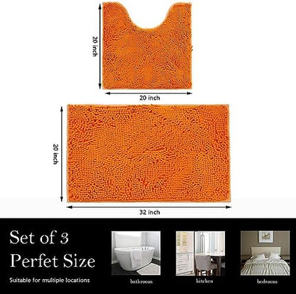 Bathroom Rugs Chenille Bath mat 2 Piece Set, Super Absorbent, Strong PVC Non Slip Backing, Bath mats for Bathroom, Plush Shaggy, Thick, Machine Washable, Bathtub, Shower, Toilet.(Orange)