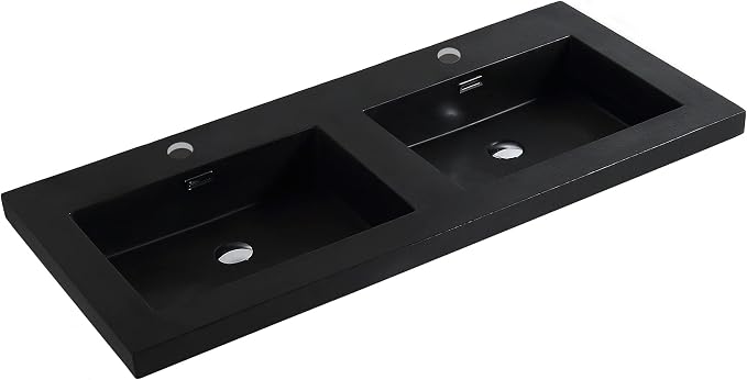 Dowell 49" Bathroom Sink,Double Bowl Vanity Basin,Rectangular Drop-In Bathroom Sink with Overflow,Black-000 4922BPBL