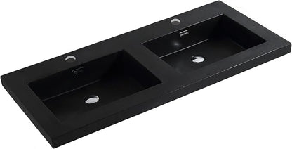Dowell 49" Bathroom Sink,Double Bowl Vanity Basin,Rectangular Drop-In Bathroom Sink with Overflow,Black-000 4922BPBL