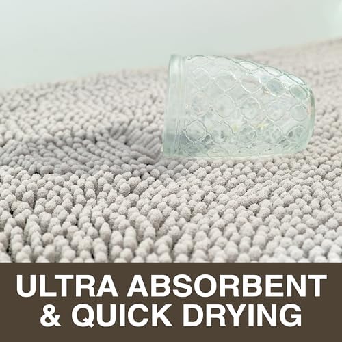 Neater Home Plush Bathroom Rugs 24x17 Thick Chenille Quick Dry Microfiber Absorbent Bath Mat, Soft Bath Rugs, Machine Washable Bathroom Floor Mat for Tub Shower Sink, Home Decor Accessories, Gray