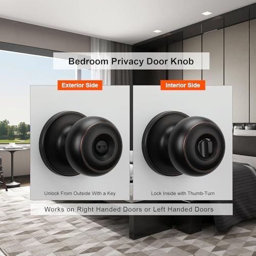 Haidms 5 Pack Oil Rubbed Bronze Door Knobs Interior, Bronze Privacy Interior Door Knobs for Bedroom or Bathroom Classic Round Doorknobs Hardware