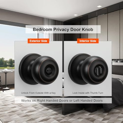 Haidms 5 Pack Oil Rubbed Bronze Door Knobs Interior, Bronze Privacy Interior Door Knobs for Bedroom or Bathroom Classic Round Doorknobs Hardware