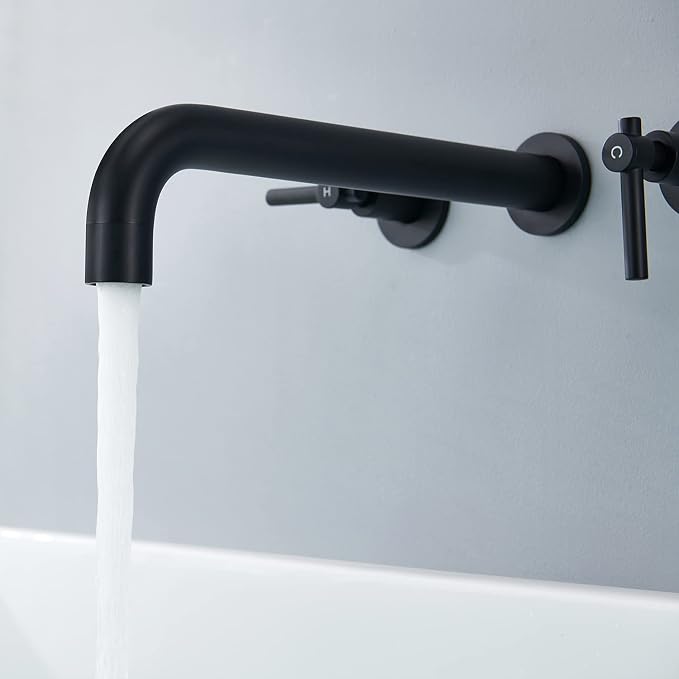 Wall Mount Tub Filler Black Tub Faucet Brass Bathroom Bathtub Faucets with 2 Handles