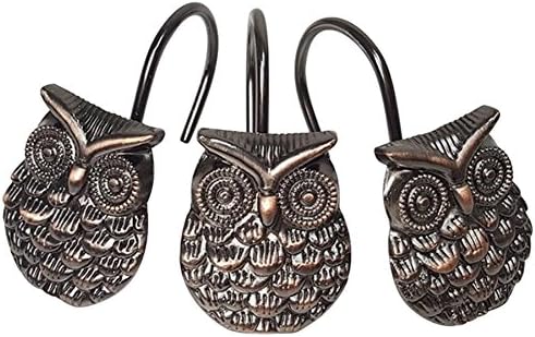 Gracelife 12Pcs Owl Design Shower Curtain Hooks Home Fashion Zinc Alloy Decorative Rust Proof Shower Curtain Hooks Hangers for Bathroom Living Room Bedroom