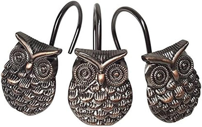 Gracelife 12Pcs Owl Design Shower Curtain Hooks Home Fashion Zinc Alloy Decorative Rust Proof Shower Curtain Hooks Hangers for Bathroom Living Room Bedroom