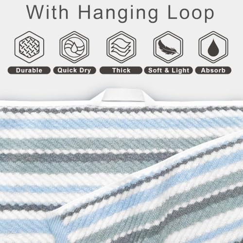 VOOVA & MOVAS Striped Towels 6 Pack, 100% Cotton, Blue