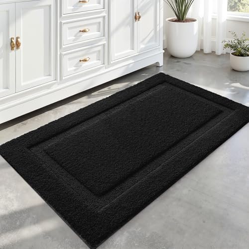 LUMI Large Bathroom Rugs Soft Absorbent, Non Slip Bath Mat 24x43, Black
