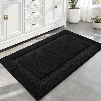 LUMI Large Bathroom Rugs Soft Absorbent, Non Slip Bath Mat 24x43, Black
