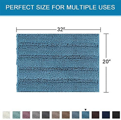 H.VERSAILTEX Bath Rugs for Bathroom Non Slip Bath Mats Extra Thick Chenille Striped Rug 20" x 32" Absorbent Non Skid Fluffy Soft Shaggy Washable Plush Mat for Indoor, Bath Room, Tub - Turquoise Blue