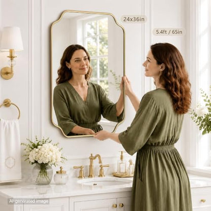 Besdomus Gold Modern Bathroom Mirror: 24"x36" Minimalist Vanity Wall Mirror