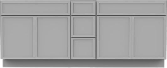 HomeBeyond 72 Inches Bathroom Vanity Base Cabinet Without Sink, Double Sink Top Sturdy Floor Mounted Cabinet with Door & Soft Closing Drawers, Grey, VA4130-2+va4112-3
