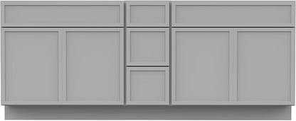 HomeBeyond 84 Inches Bathroom Vanity Base Cabinet Without Sink, Double Sink Top Sturdy Floor Mounted Cabinet with Door & Soft Closing Drawers, Grey, VA4136-2+VA4112-3