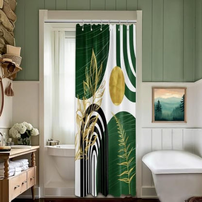 Olive Green and Gold Stall Shower Curtain, 36X72 in Narrow Small