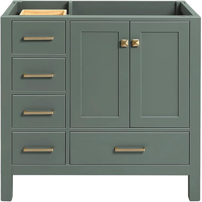 ARIEL Cambridge 36-inch Bathroom Vanity Base Cabinet,Solid Wood, 2 Soft Closing Doors, 5 Dovetail Drawers, Vintage Green