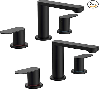 BWE 2 Pack Black Bathroom Faucet 3 Hole, Matte Black Bathroom Faucet 8 Inch Widespread, Pop-up Drain and Supply Lines, 360° Swivel Spout 2-Handle Bathroom Sink Faucets for Bath Vanity