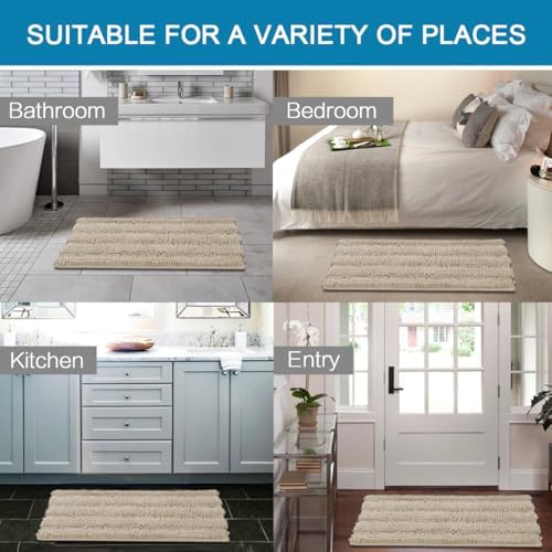 H.VERSAILTEX Bathroom Rug Sets 2 Piece Bath Mats Non Slip Thick Soft Chenille Striped Bath Rug achine Washable Shower Floor Rugs for Tub, Shower and Floor (Fog, 20" x 32"/24" x 36")
