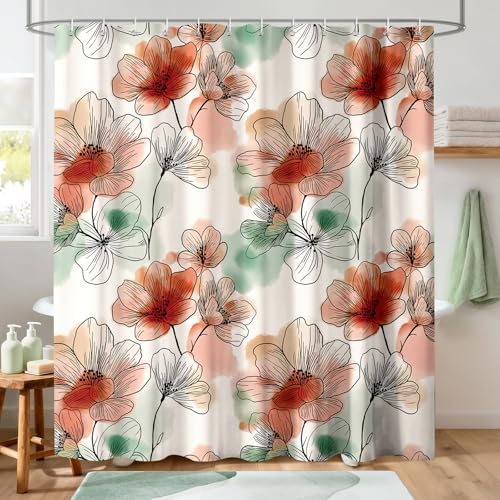 Boho Pink and Red Floral Shower Curtain for Bathroom 72 x 72 Inch