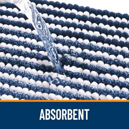 OLANLY Bathroom Runner Rugs 44x24, Soft Chenille Striped Bath Rugs, Navy