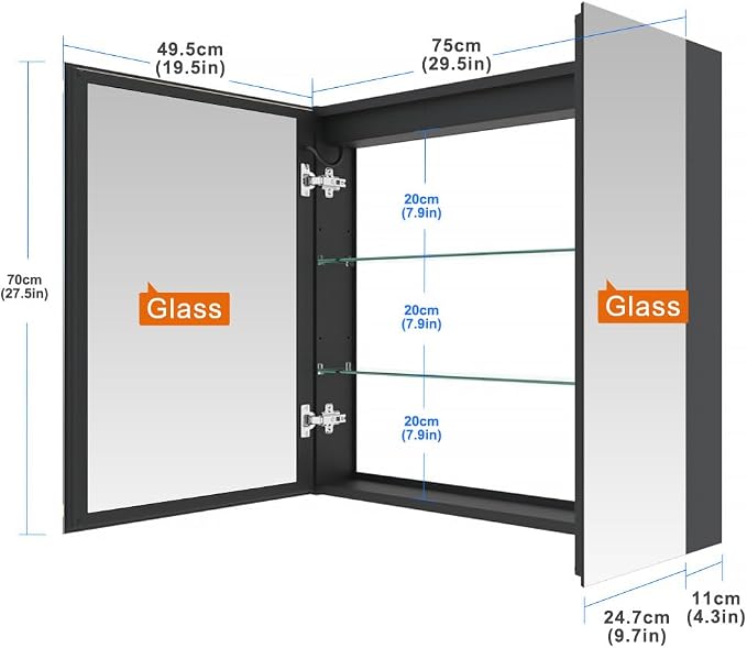 30x28 Inch Aluminum LED Bathroom Mirror Cabinet with Backlit Panel | Light Adjustment, Anti-Fog, Sockets&USBs, High Capacity, Easy to Install
