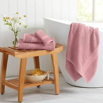 Springtree Home 100% Cotton Bath Towel Set | 4-Pack | Textured | Rose
