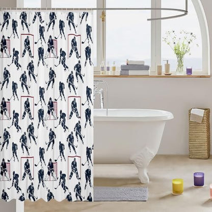Ice Hockey Fabric Shower Curtain Sports Event Shower Curtain for Kids Boys Women Hockey Player Bathroom Waterproof Accessories with 12 Hooks Winter Sports Hockey Design Kawaii Curtains,72x72 Inches