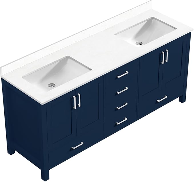 Jacques 72 in. W x 22 in. D Navy Blue Double Bath Vanity and White Quartz Top