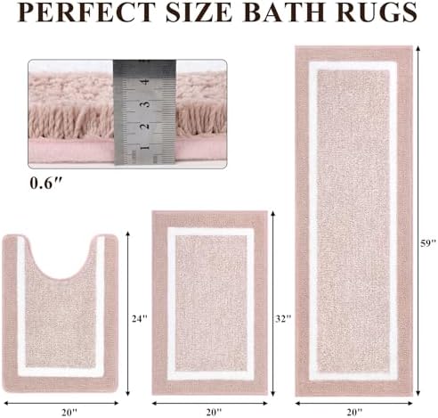 Pauwer Bathroom Rug Sets 3 Piece, Non Slip Washable Bath Mat, Dusty Pink