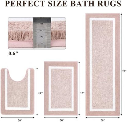 Pauwer Bathroom Rug Sets 3 Piece, Non Slip Washable Bath Mat, Dusty Pink