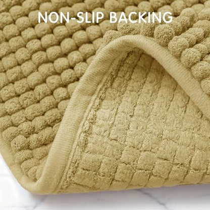 SUBRTEX Bathroom Rugs Chenille Bath Rug, Soft Short Plush Bath Mat, Water Absorbent Shower Mat, Quick Dry Machine Washable(Yellow, 24" x 55")