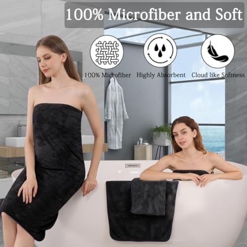 Luxury Bath Towels Set - 12 Piece (4 Large Bath Towels,4 Hand Towels,4 Washcloths), 100% Microfiber,Extra Absorbent Super Soft & Quick Dry,Complete Family Pack for Bathroom Gym Pool,Black