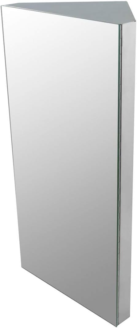 Renovators Supply Infinity Corner Medicine Cabinet with Mirror - Triple Shelf Storage Cabinet - Modern Wall Mount Medicine Cabinet - 23.6 in., Left Open, Polished Stainless Steel, Pack of 1