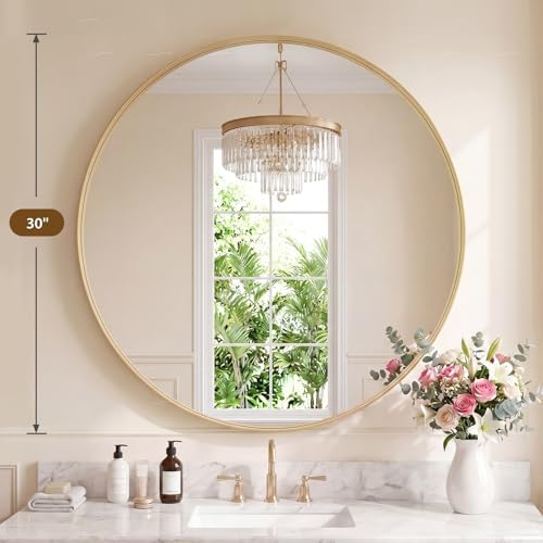NEWBULIG 30-Inch Round Wall Mirror, Bathroom Wall Circle Mirror