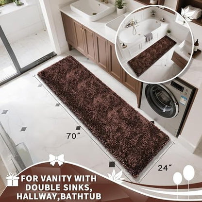 Yimobra Long Bathroom Rugs Runner 70x24 Inch, Extra Thick Soft Absorbent Chenille Bath Mat, Non Slip Machine Washable, Quick Dry Bath Rugs for Bathroom Floor, Tub and Shower, Brown