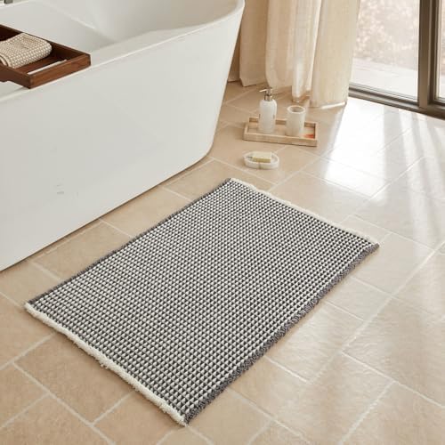 Triohero Waffle Bath Mat, Boho Bathroom Rugs Non Slip, 24x36 Grey & White