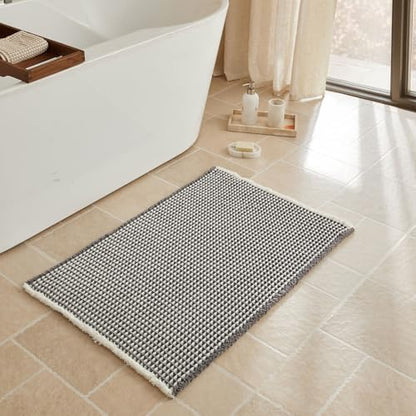 Triohero Waffle Bath Mat, Boho Bathroom Rugs Non Slip, 24x36 Grey & White