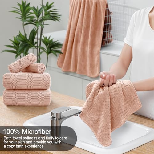 8 Piece Bath Towel Set-2 Oversized Bath Sheets(35"x70"),2 Hand Towels,4 Washcloths-Extra Large Microfiber Towel Sets,Less Lint Highly Absorbent & Quick Dry Bath Towels for Bathroom Gym Pool,Orange
