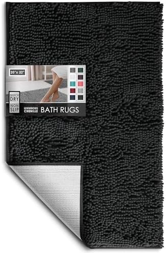 Hearth & Harbor Bathroom Rugs, Chenille Bath Mat - Machine Washable Bath Mats for Bathroom Non-Slip Backing Rubber, Quick Dry Bathroom Mat