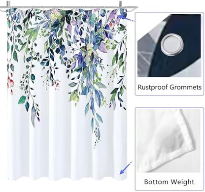 LLSCL Purple Droop Leaves Fabric Shower Curtain Liner with Magnets, Tire Pattern Waterproof Hotel Quality, 72 x 72 Machine Washable
