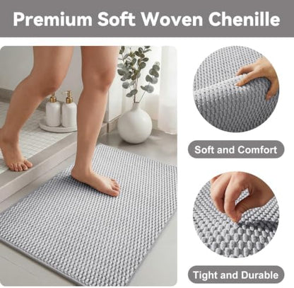 Triohero Bathroom Rugs Non Slip Washable, Super Absorbent Thin Bath Mat Small Quick Dry Low Pile Bathroom Rug, Light Grey 16x24