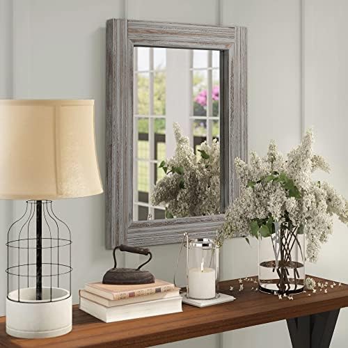YOSHOOT Hand-Made Wooden Spliced Wall Mirror for Bathroom, Rustic Farmhouse Vanity Mirror, Décor Wall Art, Solid Wood Frame, Vertical or Horizontal Hanging